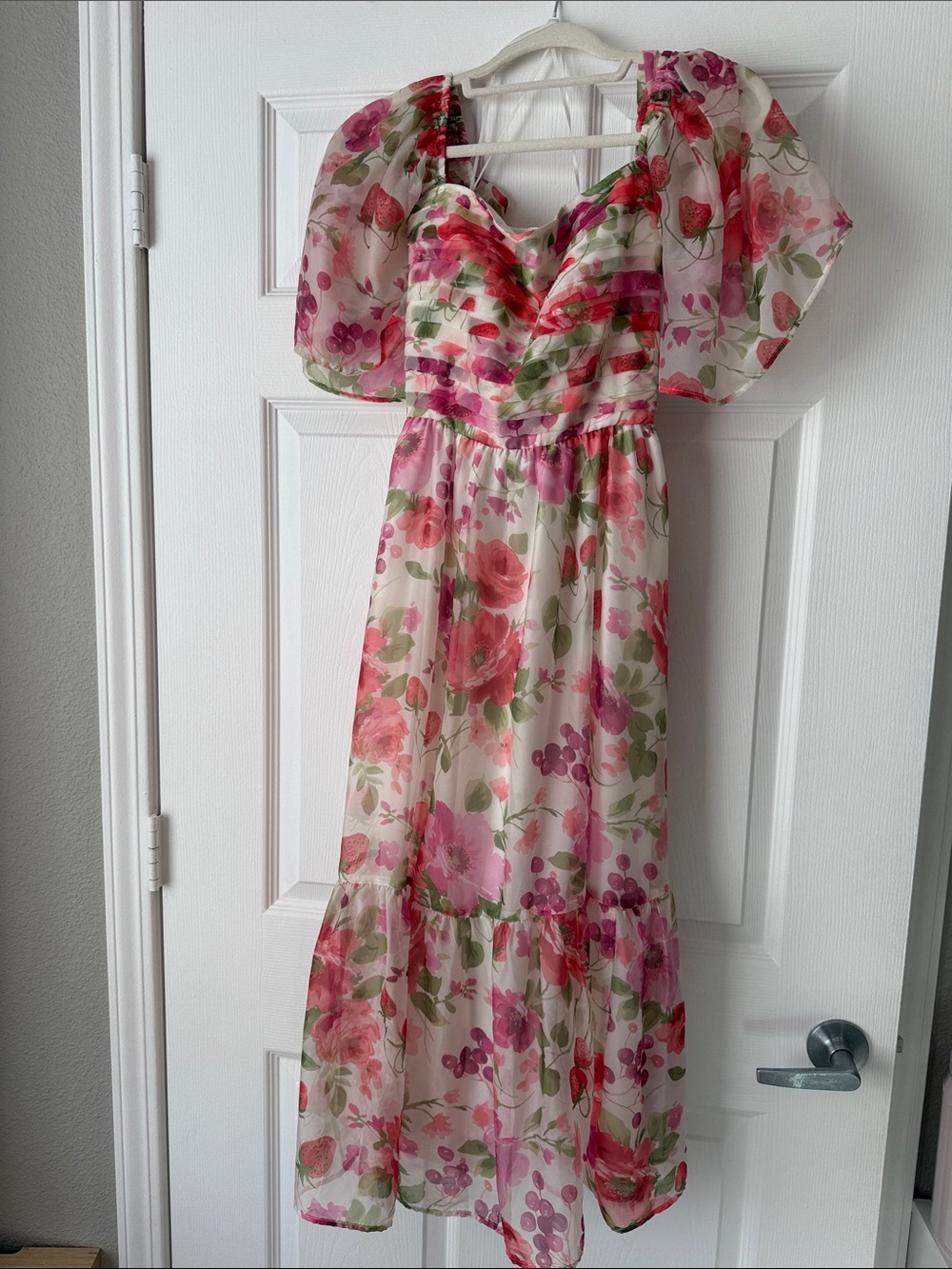 Abercrombie & Fitch Pink and Green Floral Puff-Sleeve Maxi Dress